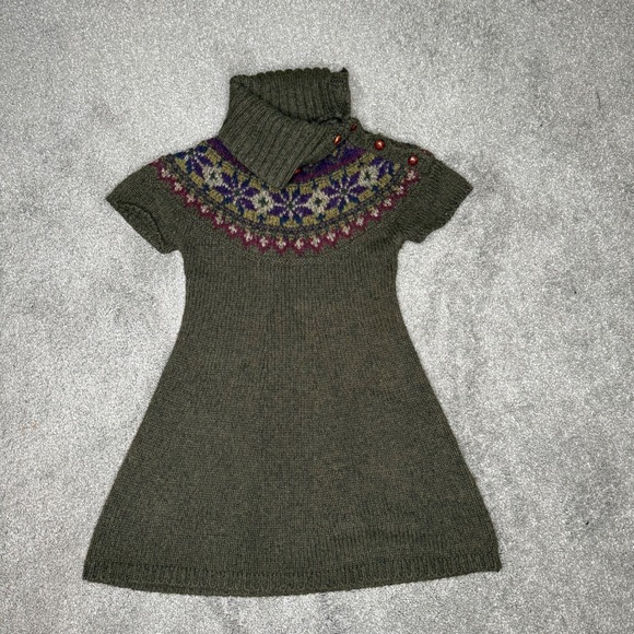 Ralph Lauren Kids Green Wool Blend Fair‎ Isle Knit Turtleneck Dress - Picture 1 of 8